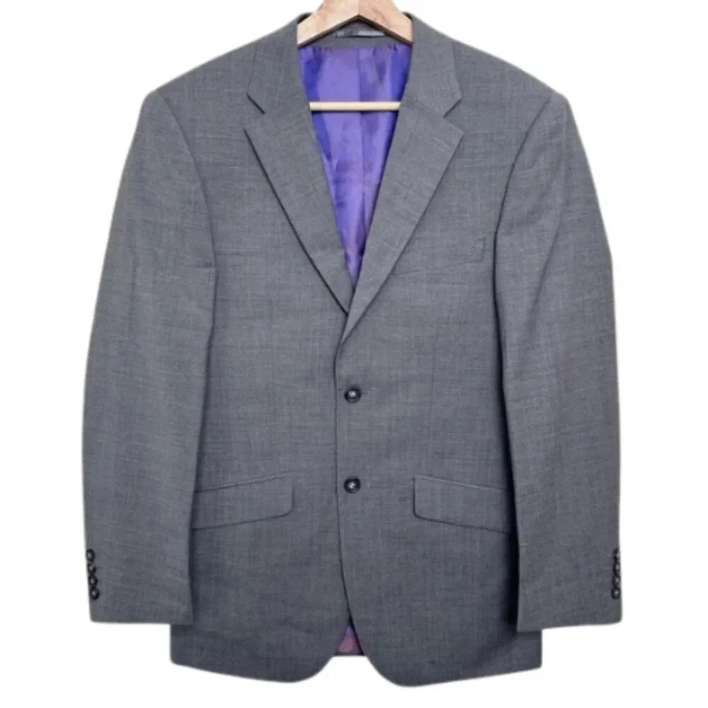 Brook Taverner Mens 36R Wool Two Button Slim Fit Blazer Sport Coat In Grey
